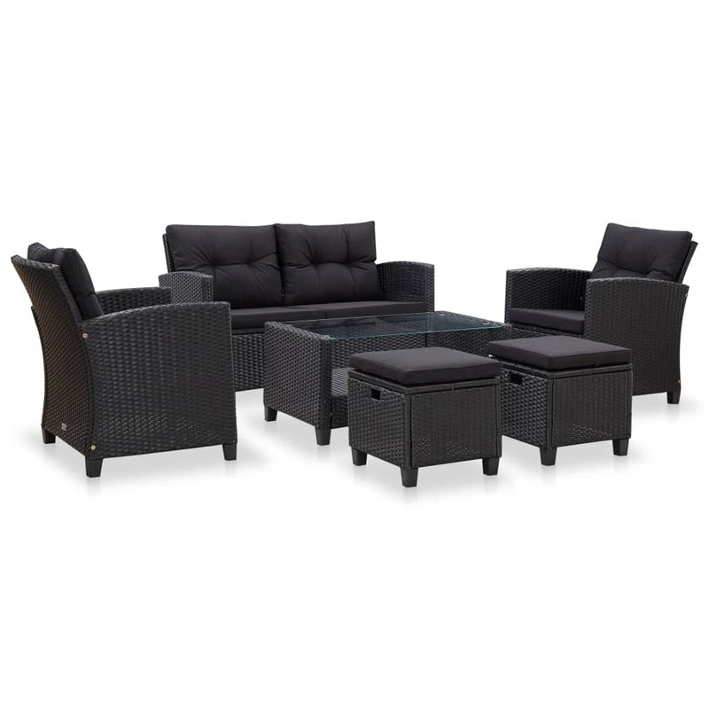 6-delige Loungeset met kussens poly rattan zwart MeubelReus