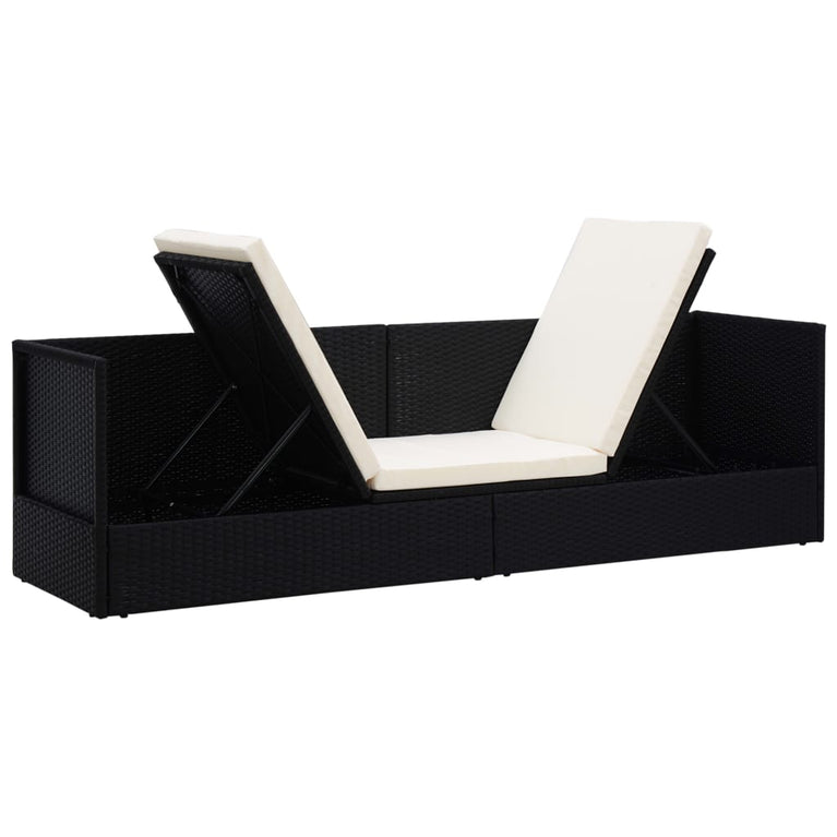 Tuinbed met kussens poly rattan zwart MeubelReus