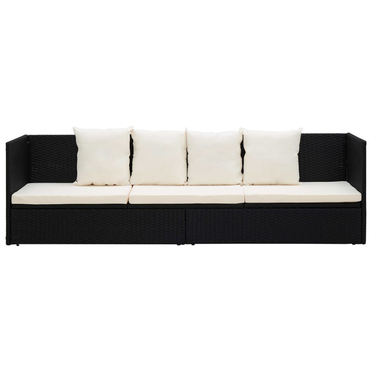 Tuinbed met kussens poly rattan zwart MeubelReus