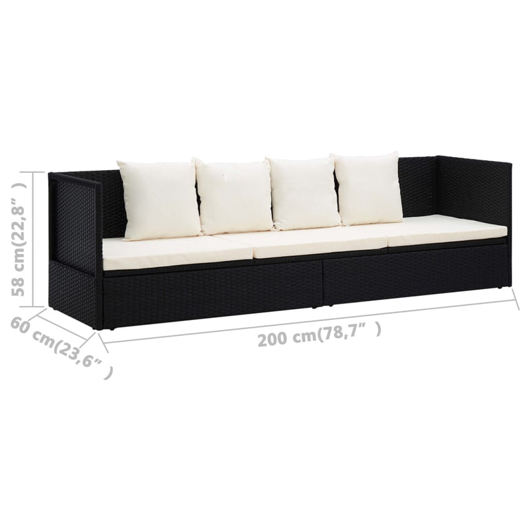 Tuinbed met kussens poly rattan zwart MeubelReus