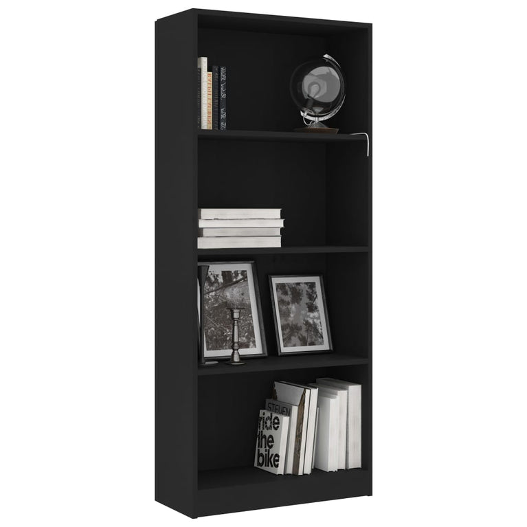 Boekenkast met 4 schappen 60x24x142 cm bewerkt hout zwart MeubelReus