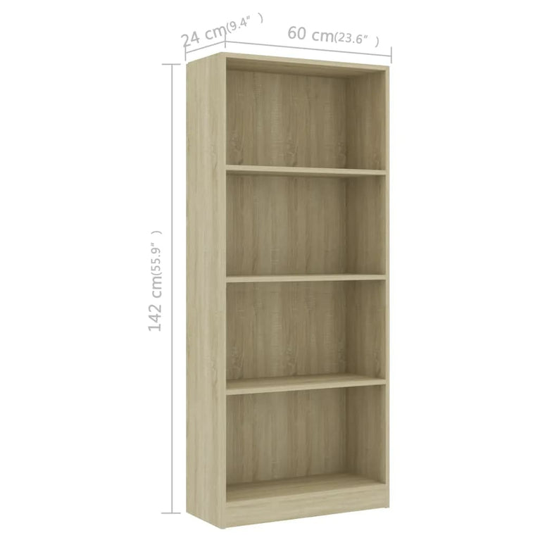 Boekenkast met 4 schappen 60x24x142 cm bewerkt hout sonoma eik MeubelReus