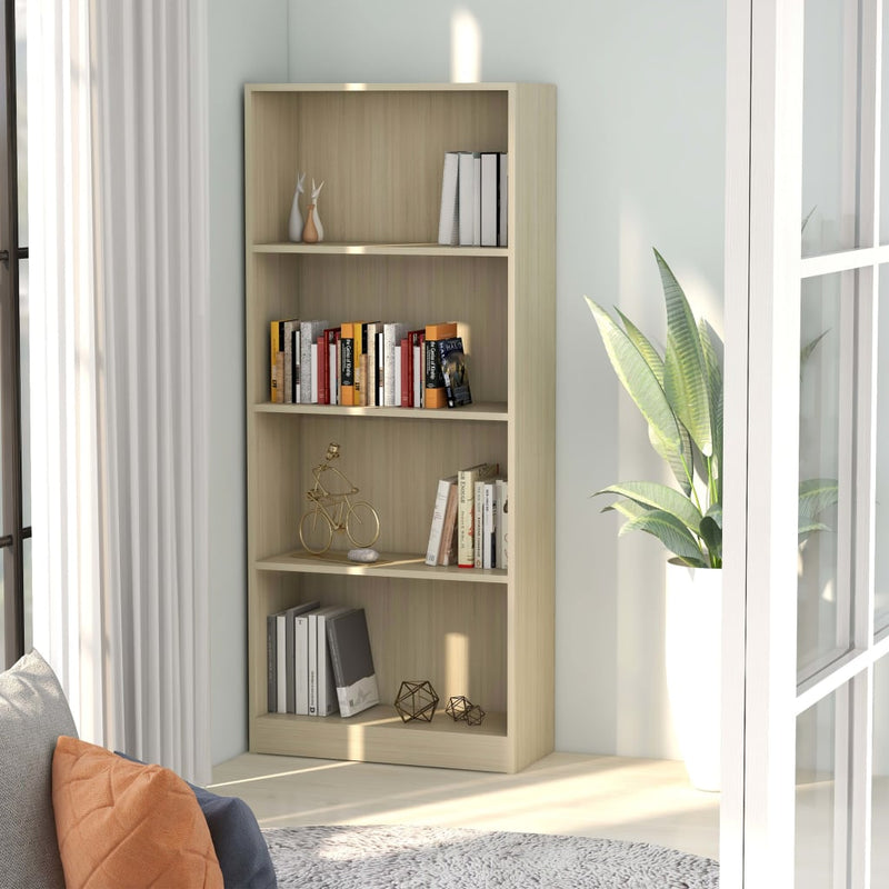 Boekenkast met 4 schappen 60x24x142 cm bewerkt hout sonoma eik MeubelReus