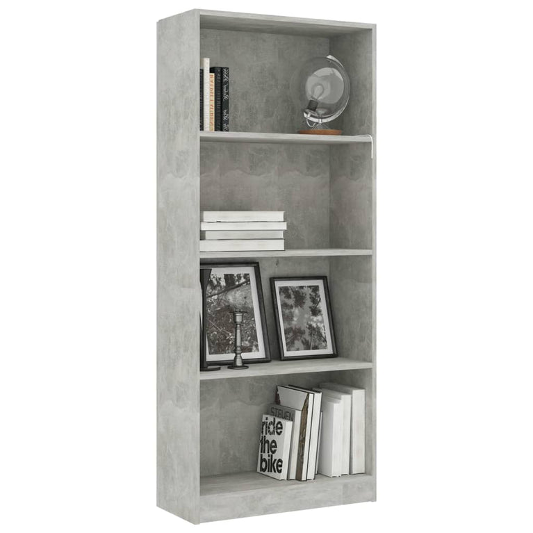 Boekenkast met 4 schappen 60x24x142 cm bewerkt hout betongrijs MeubelReus