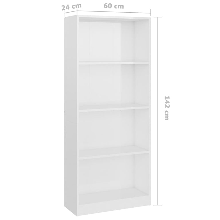 Boekenkast 4 schappen 60x24x142 cm bewerkt hout hoogglans wit MeubelReus