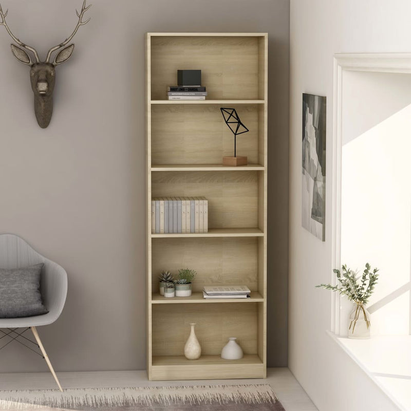 Boekenkast met 5 schappen 60x24x175 cm bewerkt hout sonoma eik MeubelReus