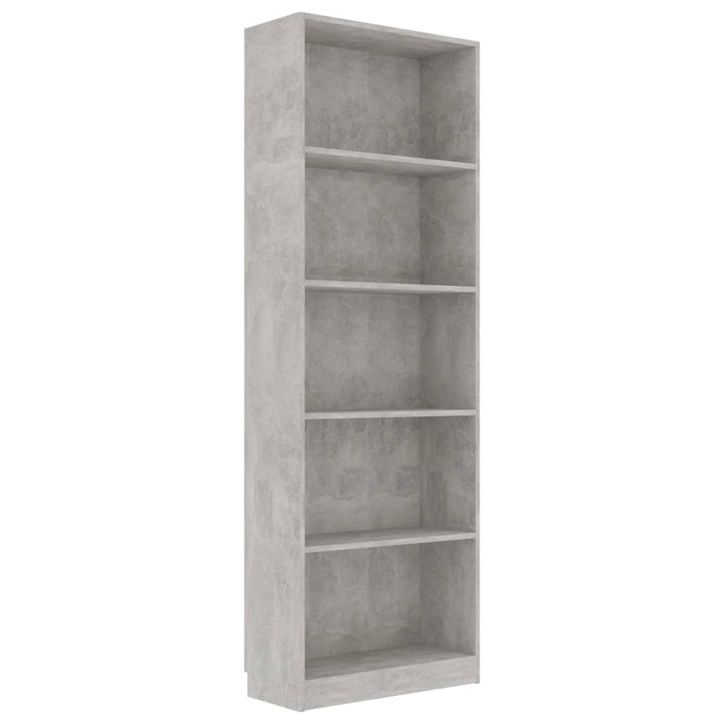 Boekenkast met 5 schappen 60x24x175 cm bewerkt hout betongrijs MeubelReus
