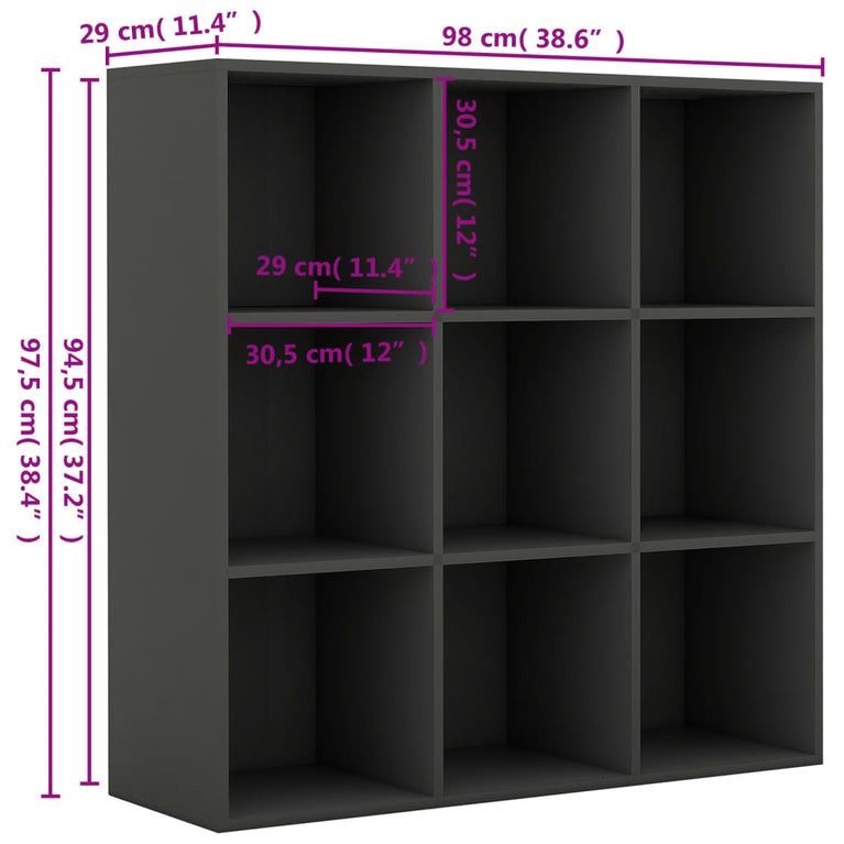 Boekenkast 98x30x98 cm spaanplaat grijs
