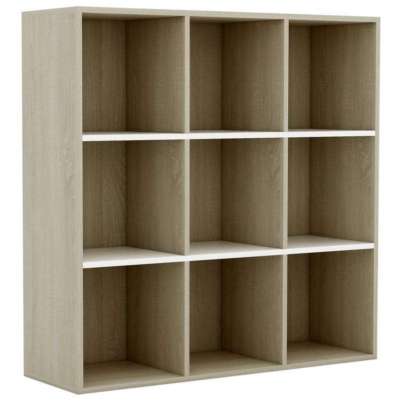 Boekenkast 98x30x98 cm spaanplaat wit en sonoma eikenkleurig