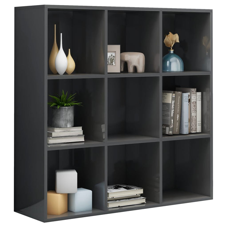 Boekenkast 98x30x98 cm spaanplaat hoogglans grijs