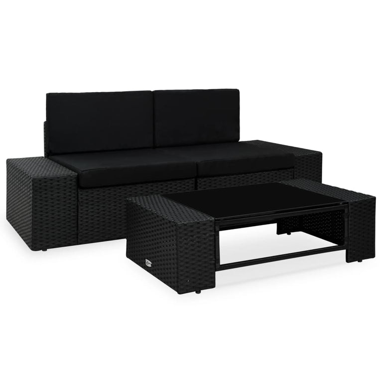 3-delige Loungeset poly rattan zwart MeubelReus