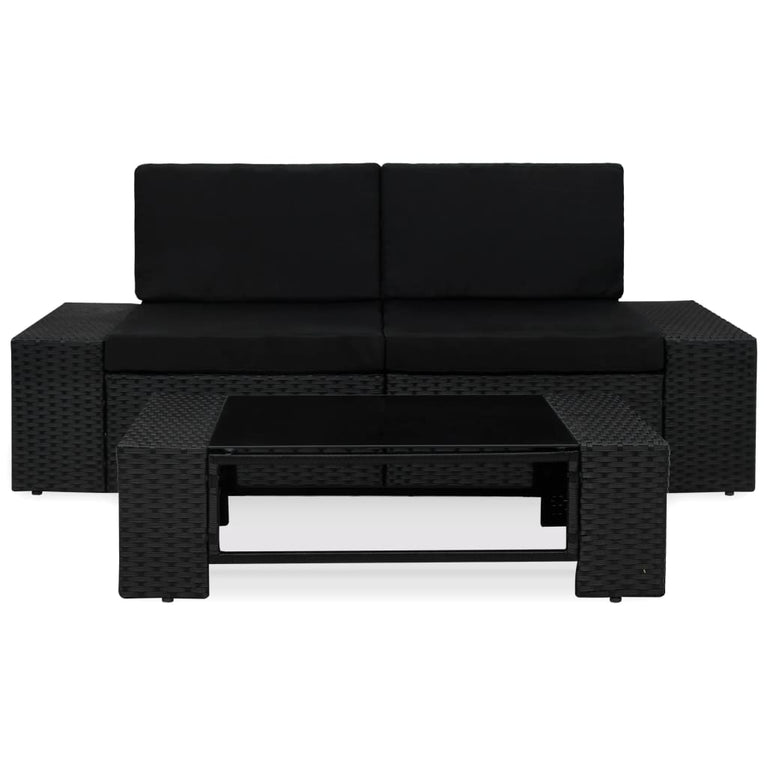 3-delige Loungeset poly rattan zwart MeubelReus
