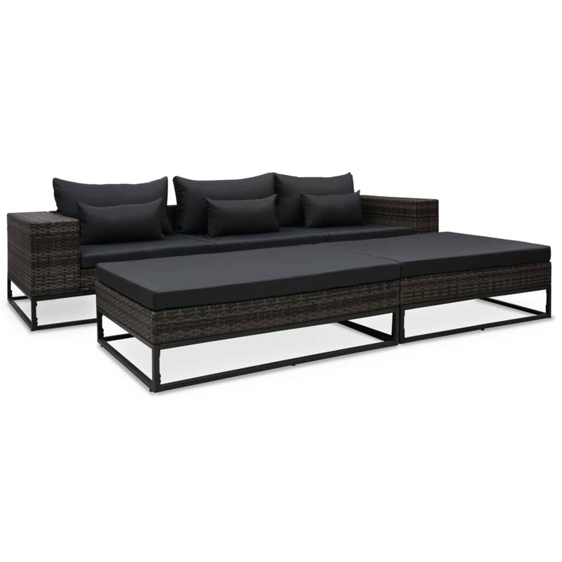 5-delige Loungeset met kussens poly rattan grijs MeubelReus