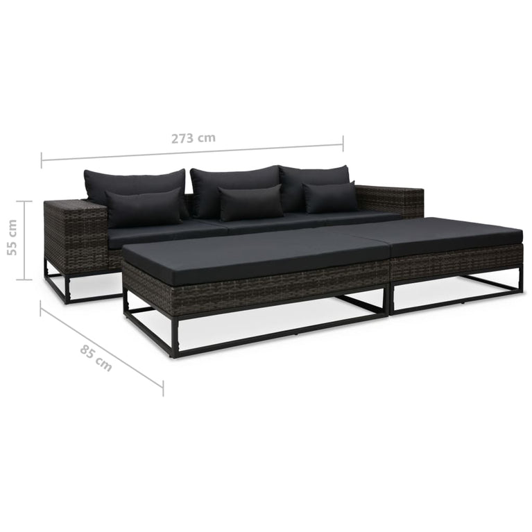 5-delige Loungeset met kussens poly rattan grijs MeubelReus