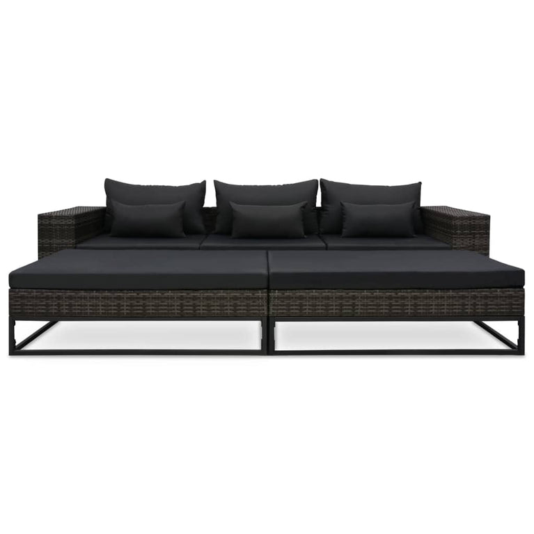 5-delige Loungeset met kussens poly rattan grijs MeubelReus