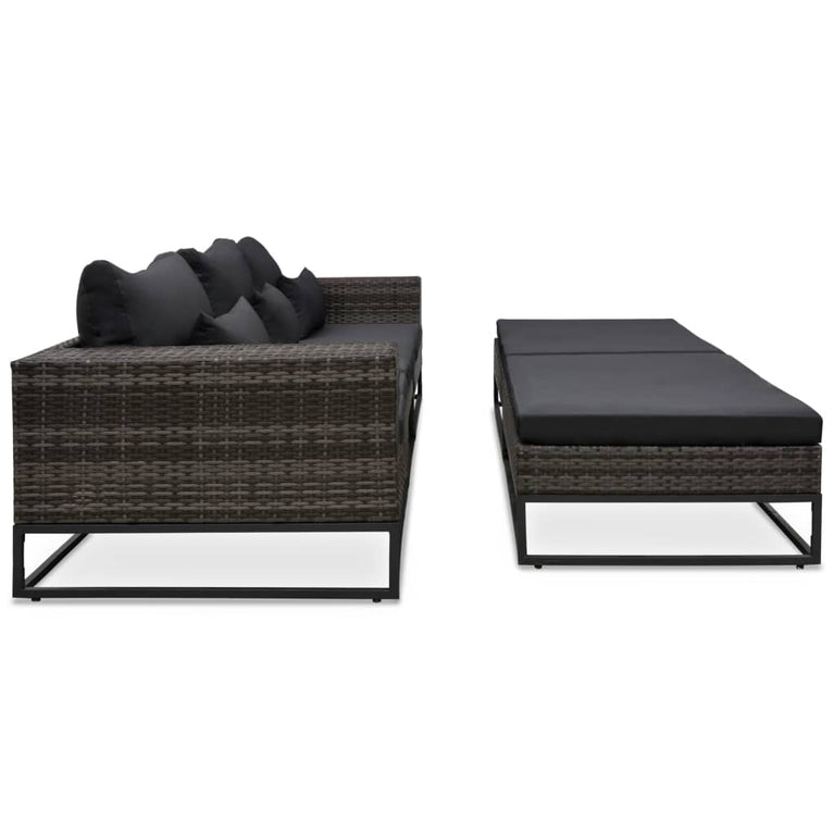 5-delige Loungeset met kussens poly rattan grijs MeubelReus