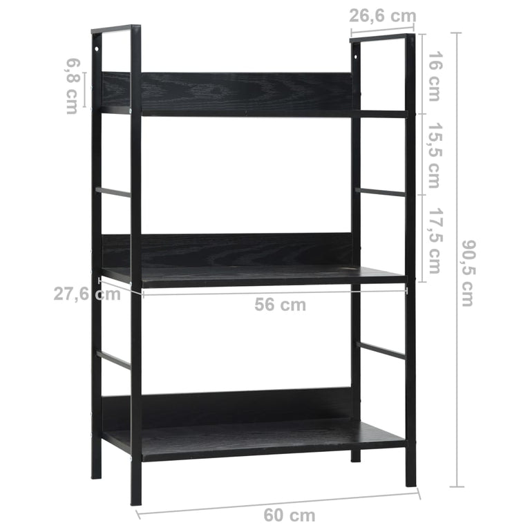 Boekenkast met 3 schappen 60x27,6x90,5 cm bewerkt hout zwart MeubelReus