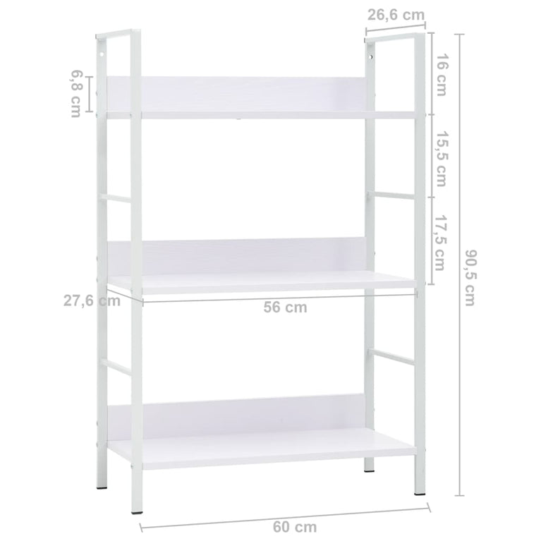 Boekenkast met 3 schappen 60x27,6x90,5 cm bewerkt hout wit MeubelReus