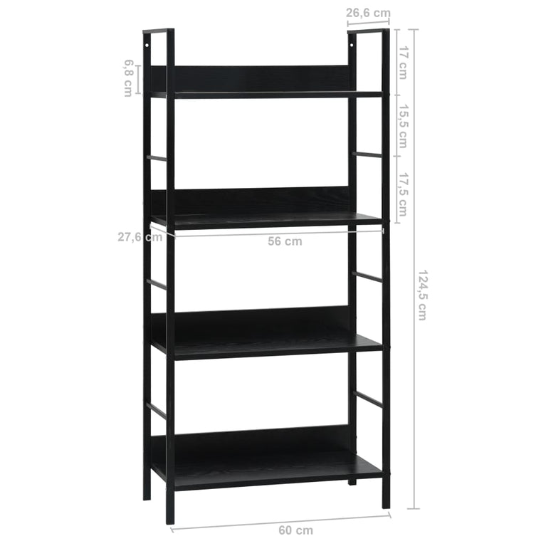 Boekenkast met 4 schappen 60x27,6x90,5 cm bewerkt hout zwart MeubelReus