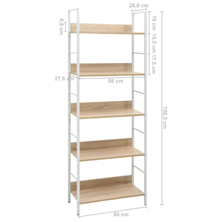 Boekenkast 5 schappen 60x27,6x158,5 cm bewerkt hout eikenkleur MeubelReus