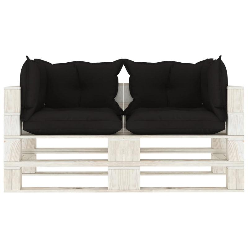 Tuinbank 2-zits met zwarte kussens pallet hout MeubelReus