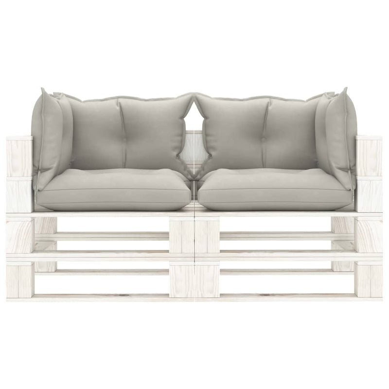 Tuinbank 2-zits met taupe kussens pallet hout MeubelReus