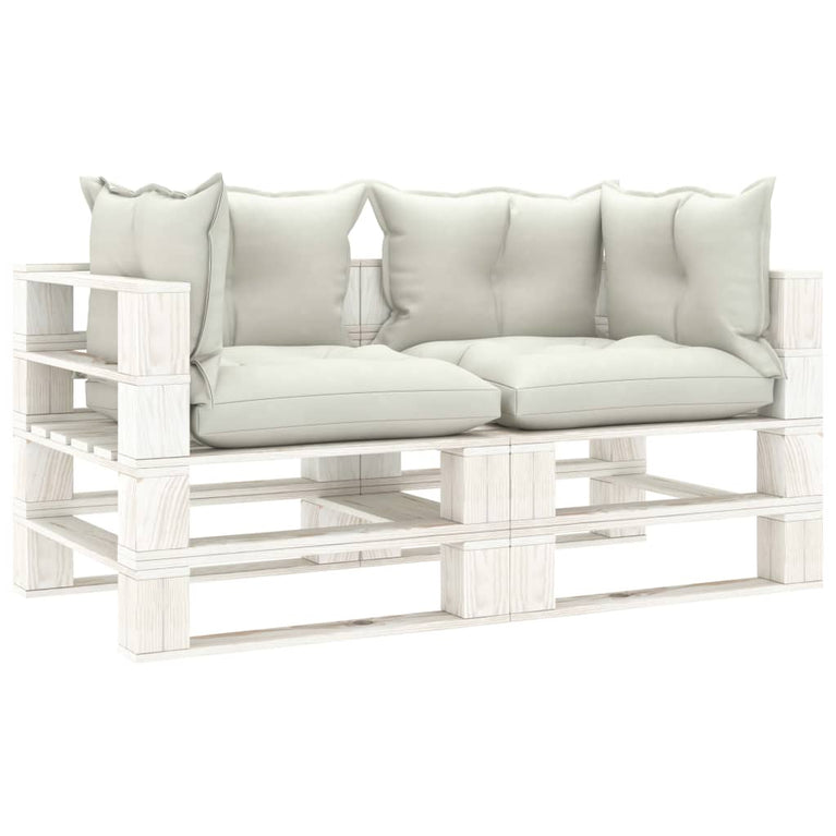 Tuinbank 2-zits met beige kussens pallet hout MeubelReus