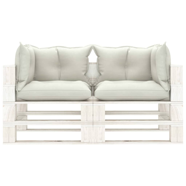 Tuinbank 2-zits met beige kussens pallet hout MeubelReus