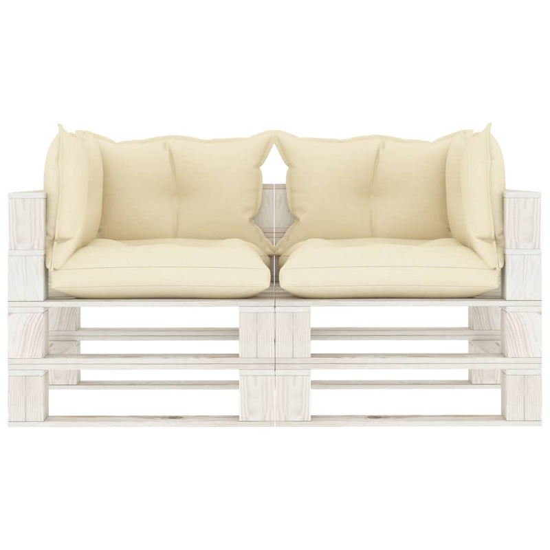 Tuinbank 2-zits met crèmekleurige kussens pallet hout MeubelReus