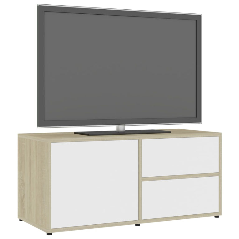 Tv-meubel 80x34x36 cm spaanplaat wit en sonoma eikenkleurig