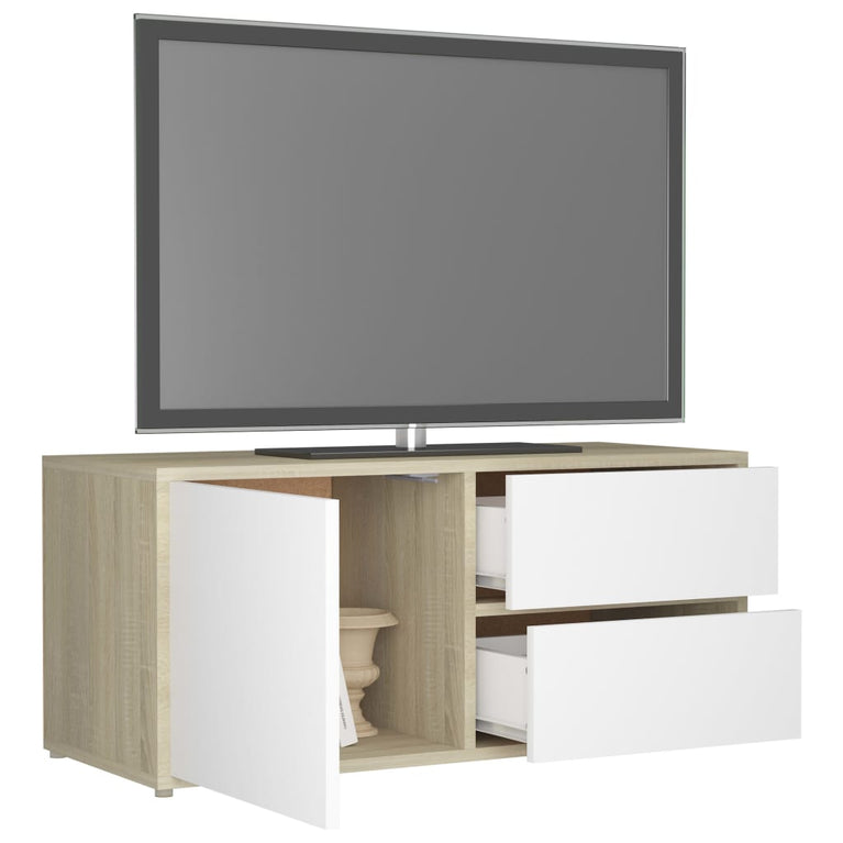 Tv-meubel 80x34x36 cm spaanplaat wit en sonoma eikenkleurig
