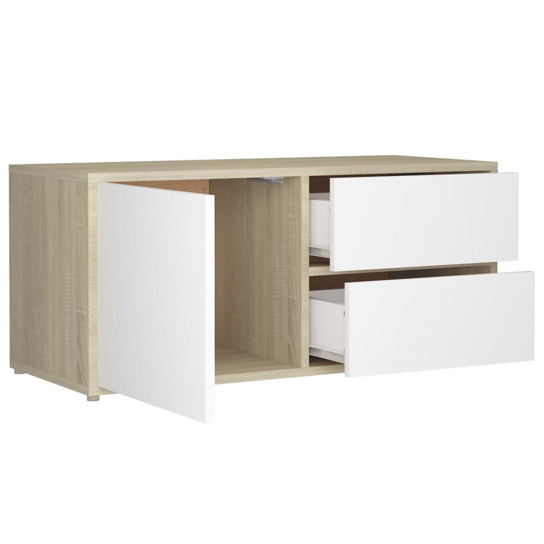 Tv-meubel 80x34x36 cm spaanplaat wit en sonoma eikenkleurig