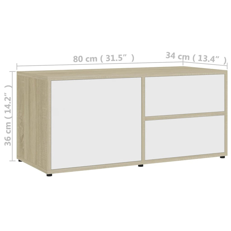 Tv-meubel 80x34x36 cm spaanplaat wit en sonoma eikenkleurig