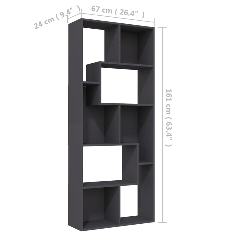 Boekenkast 67x24x161 cm spaanplaat grijs