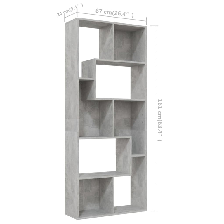 Boekenkast 67x24x161 cm spaanplaat betongrijs MeubelReus