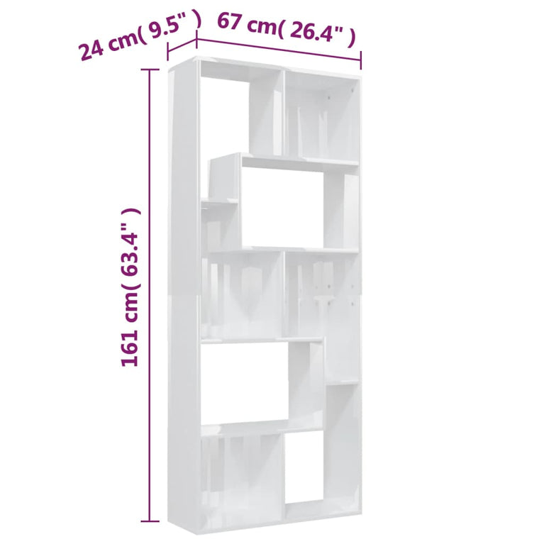Boekenkast 67x24x161 cm spaanplaat hoogglans wit MeubelReus