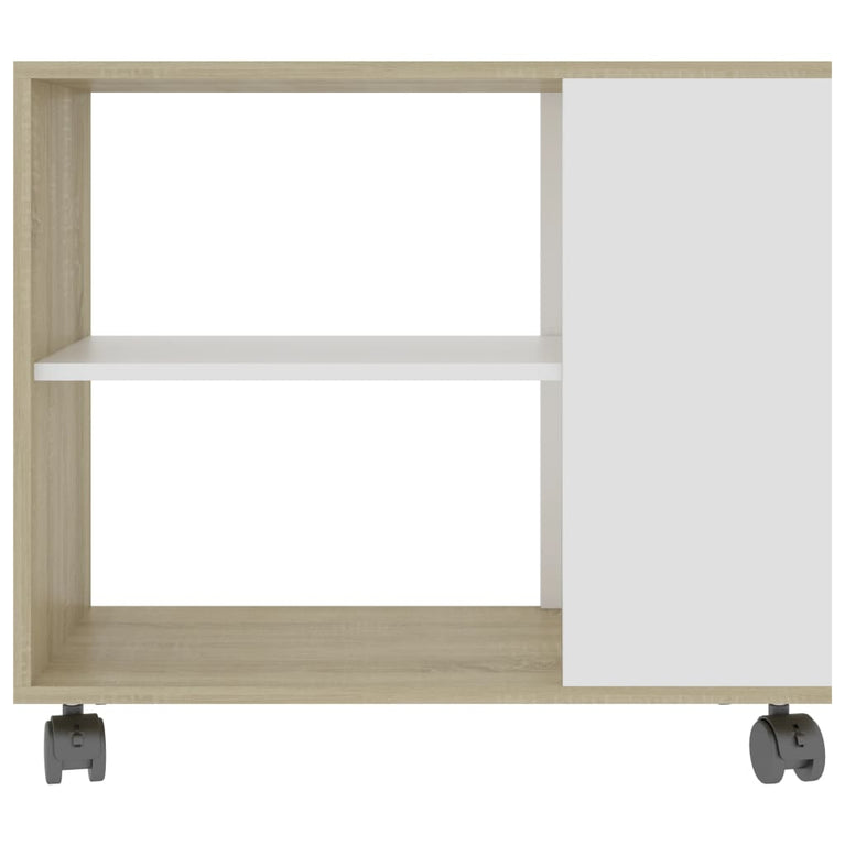Bijzettafel 70x35x55 cm bewerkt hout wit en sonoma eikenkleurig