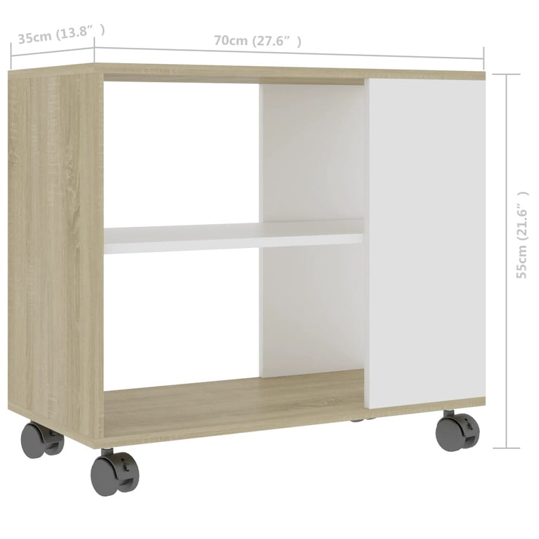 Bijzettafel 70x35x55 cm bewerkt hout wit en sonoma eikenkleurig