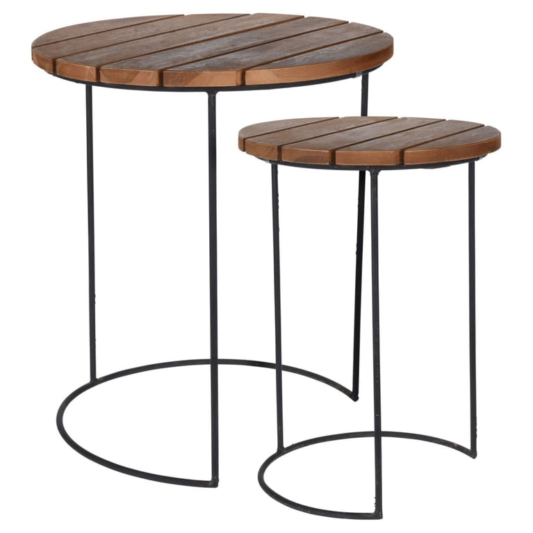 H&S Collection 2-delige Bijzettafelset teakbruin MeubelReus