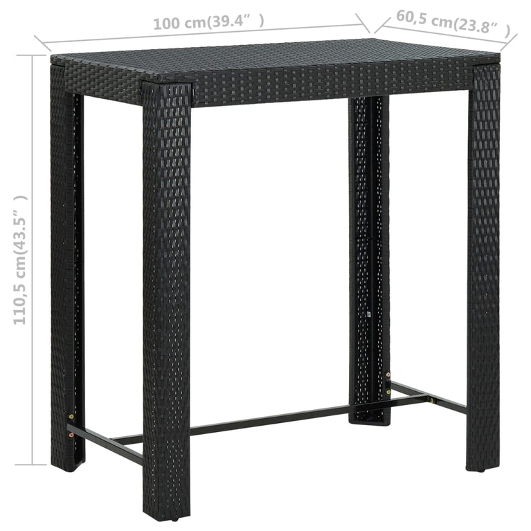 Tuinbartafel 100x60,5x110,5 cm poly rattan zwart MeubelReus