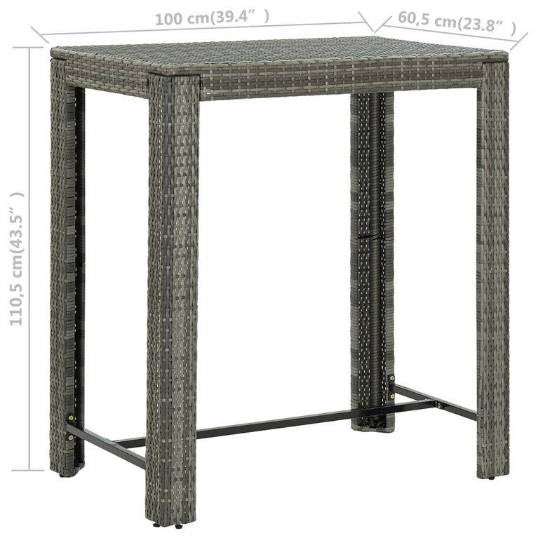 Tuinbartafel 100x60,5x110,5 cm poly rattan grijs MeubelReus