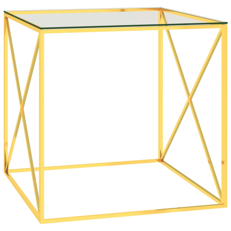 Salontafel 55x55x55 cm roestvrij staal en glas goudkleurig MeubelReus