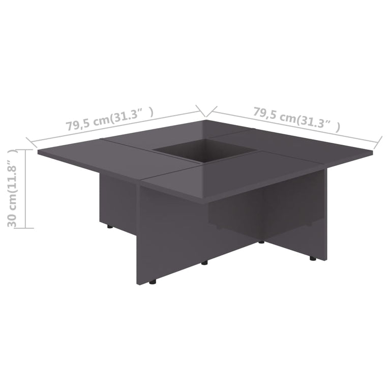 Salontafel 79,5x79,5x30 cm spaanplaat hoogglans grijs MeubelReus