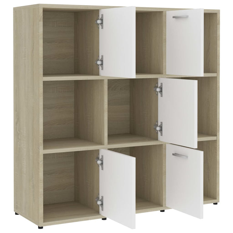Boekenkast 90x30x90 cm spaanplaat wit en sonoma eikenkleurig