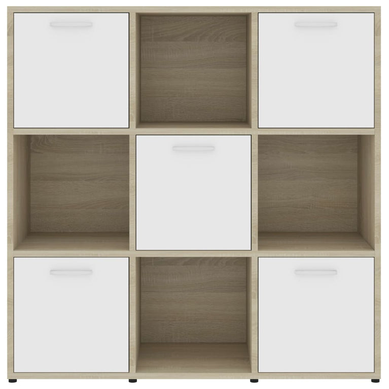 Boekenkast 90x30x90 cm spaanplaat wit en sonoma eikenkleurig