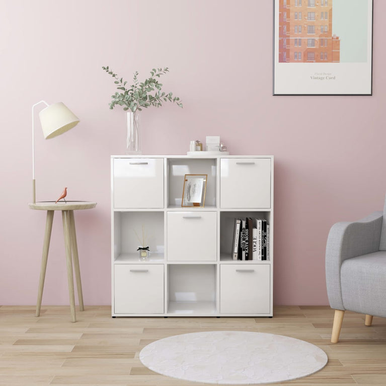 Boekenkast 90x30x90 cm spaanplaat hoogglans wit MeubelReus