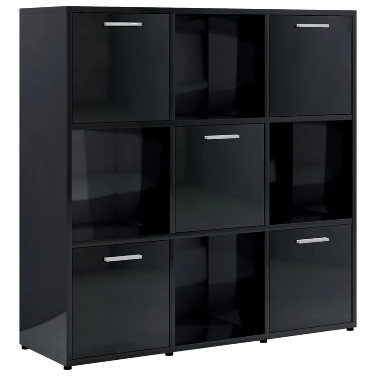 Boekenkast 90x30x90 cm spaanplaat hoogglans zwart