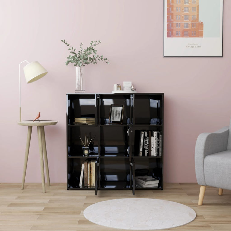 Boekenkast 90x30x90 cm spaanplaat hoogglans zwart