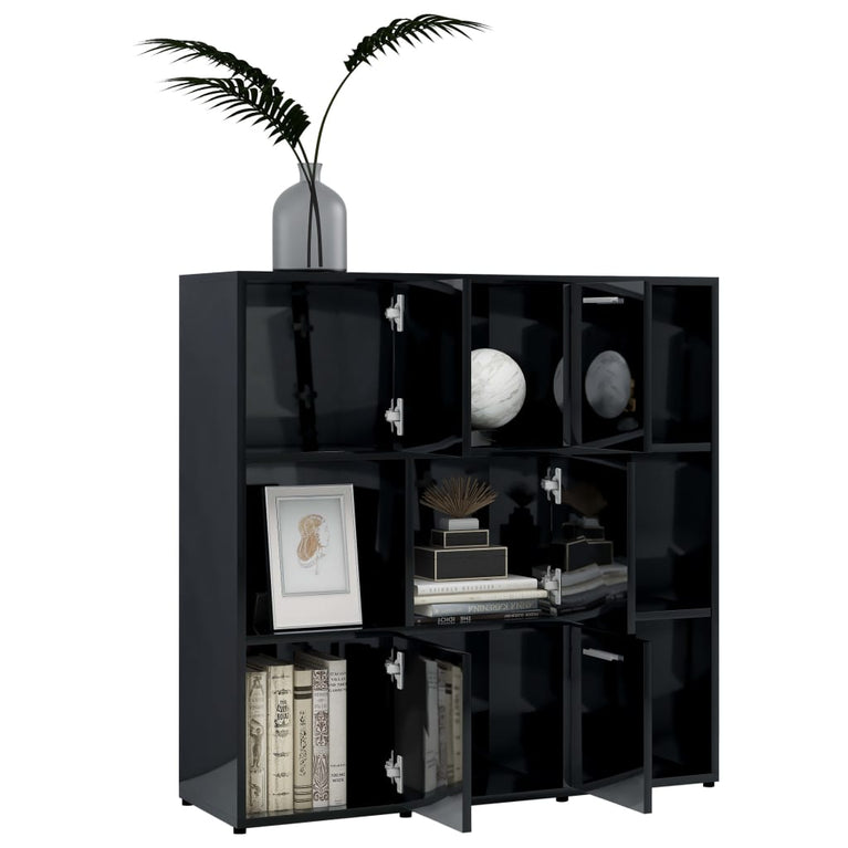 Boekenkast 90x30x90 cm spaanplaat hoogglans zwart