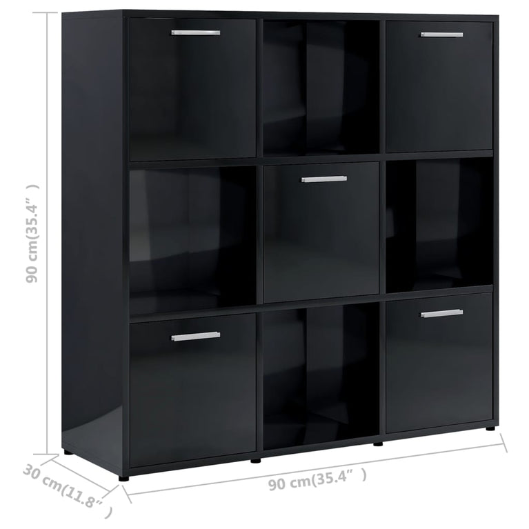 Boekenkast 90x30x90 cm spaanplaat hoogglans zwart